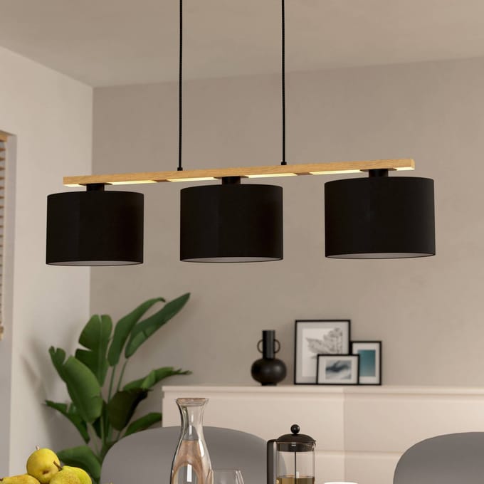 EGLO Castralvo hanglamp, lengte 97,5 cm, zwart, 3-lamps, stof