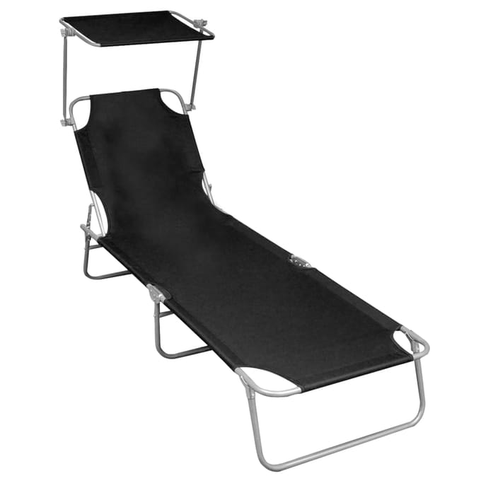 vidaXL - Ligbed - inklapbaar - met - luifel - aluminium - zwart