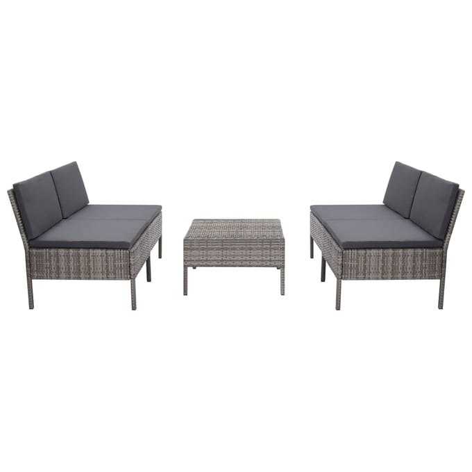 vidaXL - 5-delige - Loungeset - met - kussens - poly - rattan - grijs
