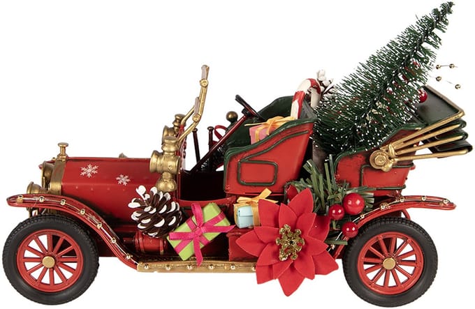 Clayre & Eef Kerstdecoratie Beeld Auto 25x10x17 cm Rood Metaal