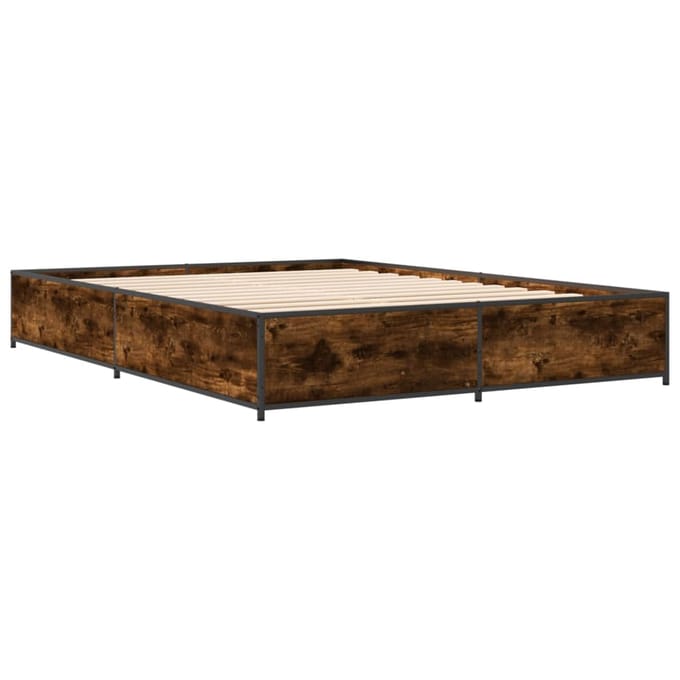 vidaXL - Bedframe - bewerkt - hout - metaal - gerookt - eikenkleurig - 120x190 - cm