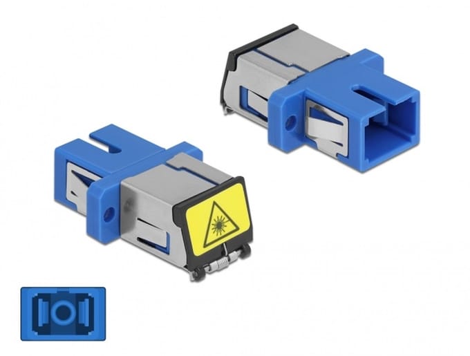 Delock Optical Fiber Coupler with laser protection flip SC Simplex female to SC Simplex female Single-mode blue