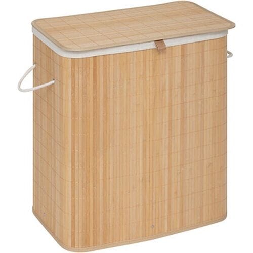 5Five Wasmand dubbel compartiment - bamboe - met deksel - naturel - 52 x 32 x 63 cm - 100 liter