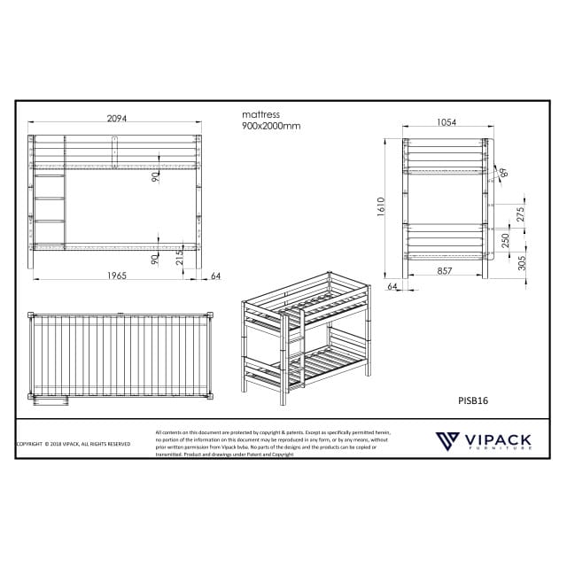 LUCEVI - Pino Stapelbed 90x200cm - Beige