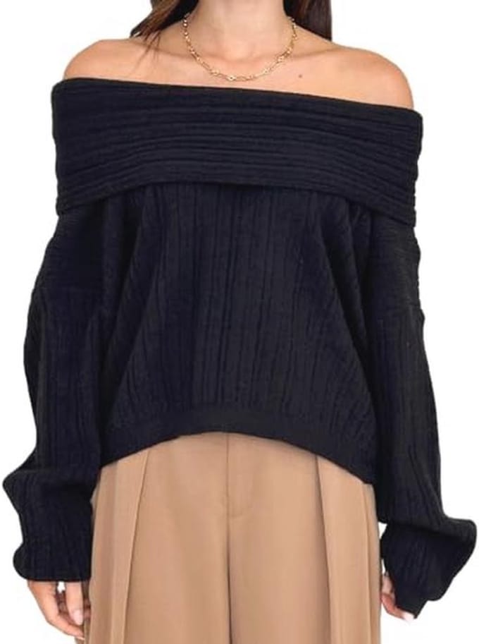 Off Shoulder Truien voor Vrouwen - Lange Mouwen - Effen Kleur - Casual Herfstmode