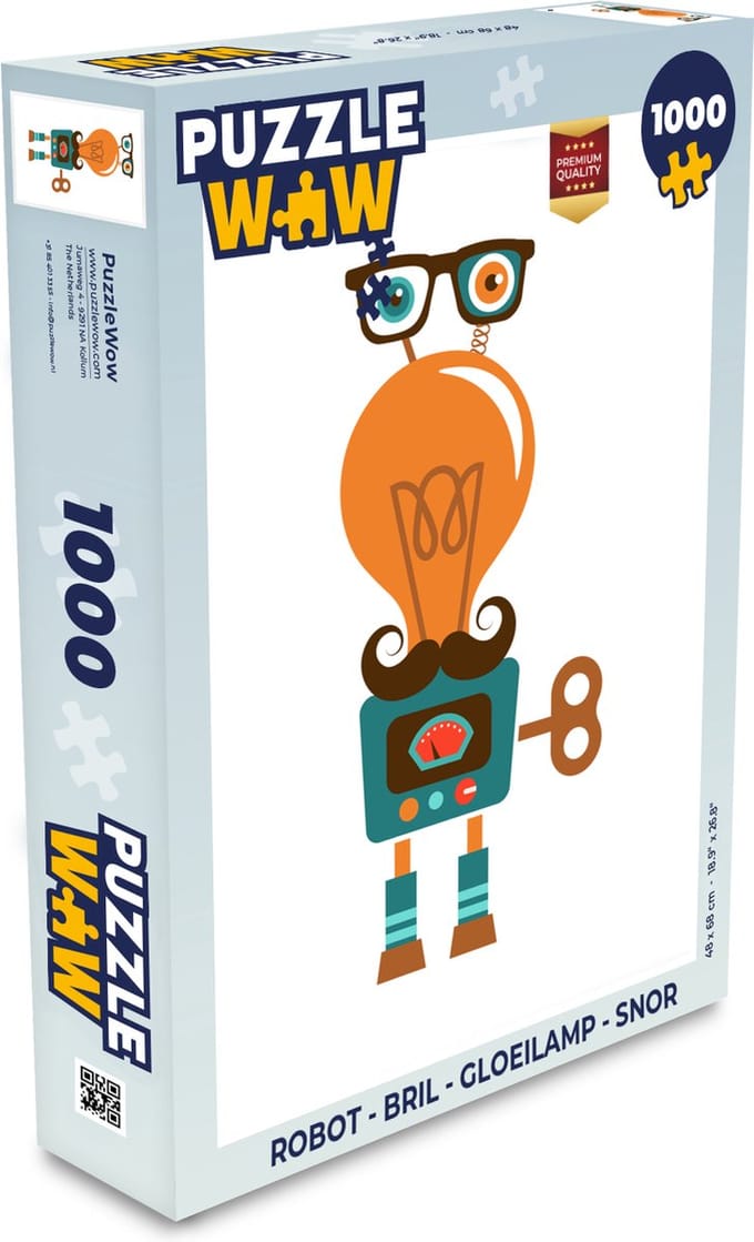 Puzzel Robot - Bril - Gloeilamp - Snor - Kinderen - Jongens - Legpuzzel - Puzzel 1000 stukjes volwassenen