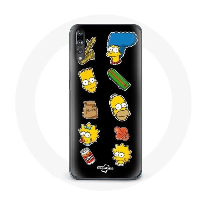 Coque - Les Simpson - Huawei P20 - Souple - Noir - Autocollants noir
