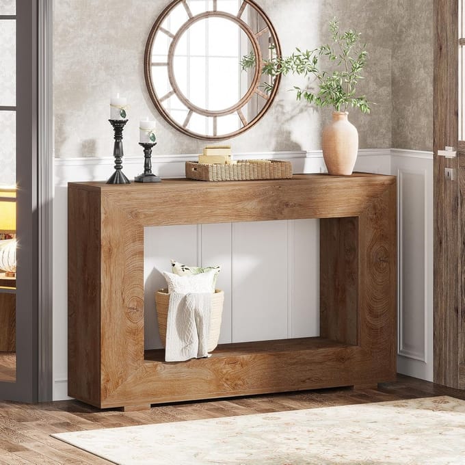 Tribesigns Console Tafel - Bijzettafel - Sidetable Industrieel met opslag - Houten - Natuurlijk Hout - 120 x 30 x 86 cm