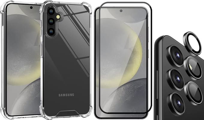 Hoesje geschikt voor Samsung Galaxy S24 Plus - Screenprotector Volledig Dekkend Glas & Camera Protector - Shockproof Transparant