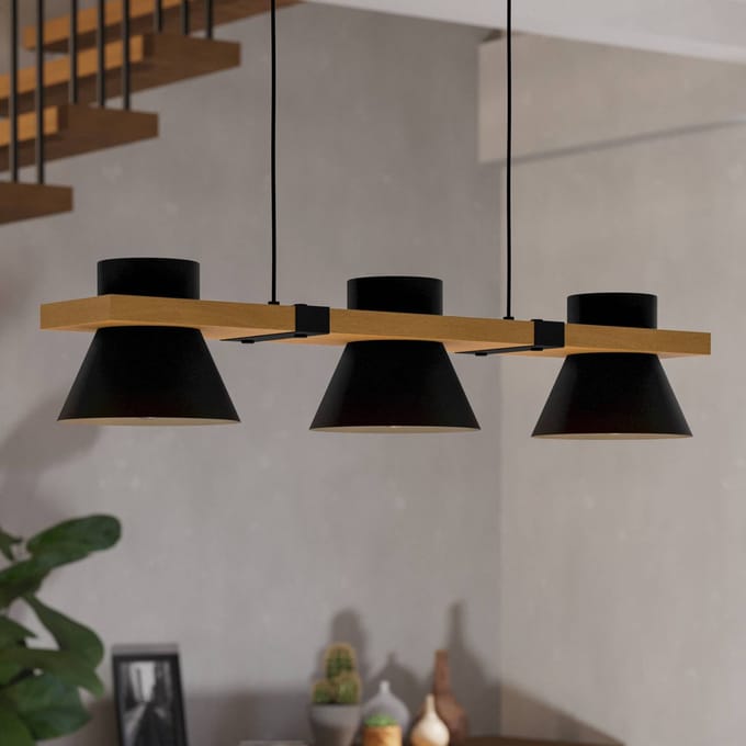 EGLO Maccles Hanglamp - E27 - 78 cm - Zwart|Bruin - Staal|Hout