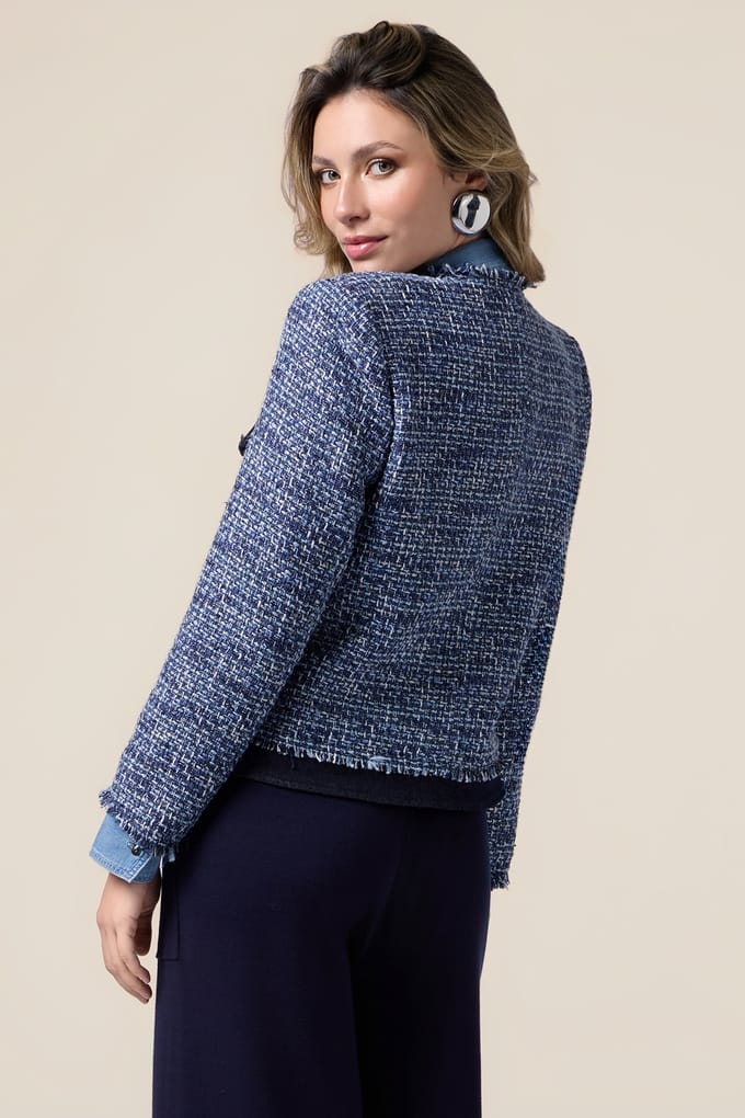 Oltre Tweed Jacket With Denim Details Blue Größe: 46 | Cropped-Jacken Outlet | Damen | Blau