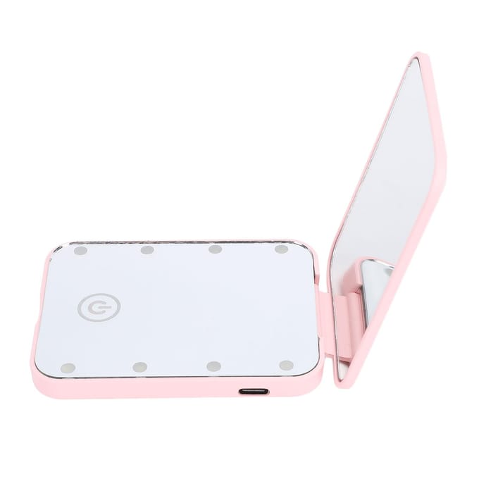 Miroir de Voyage Compact à LED Double Face Grossissant Rechargeable Portable à Main Petit Miroir Cosmétique Éclairé Pinkish white