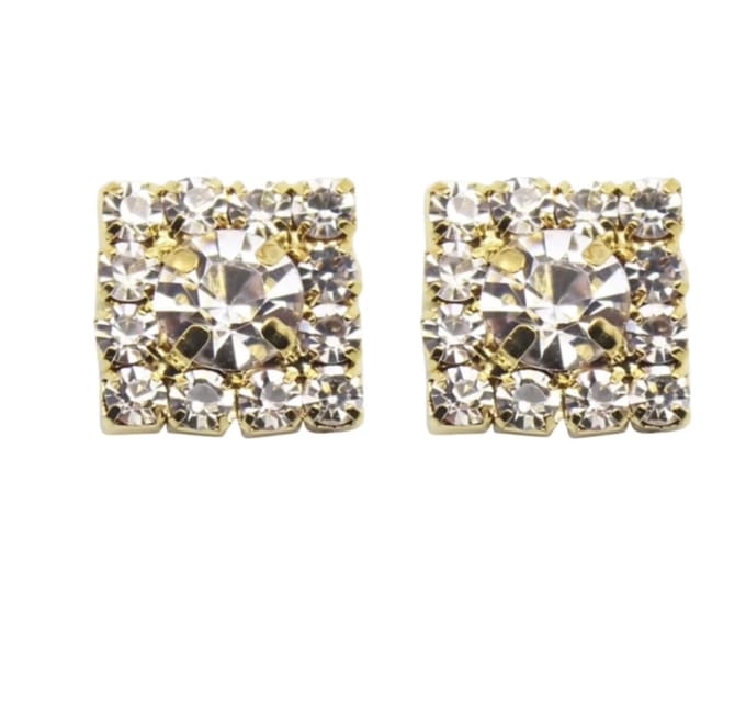 Magneet oorbellen Goudkleurig strass vierkant 10 mm