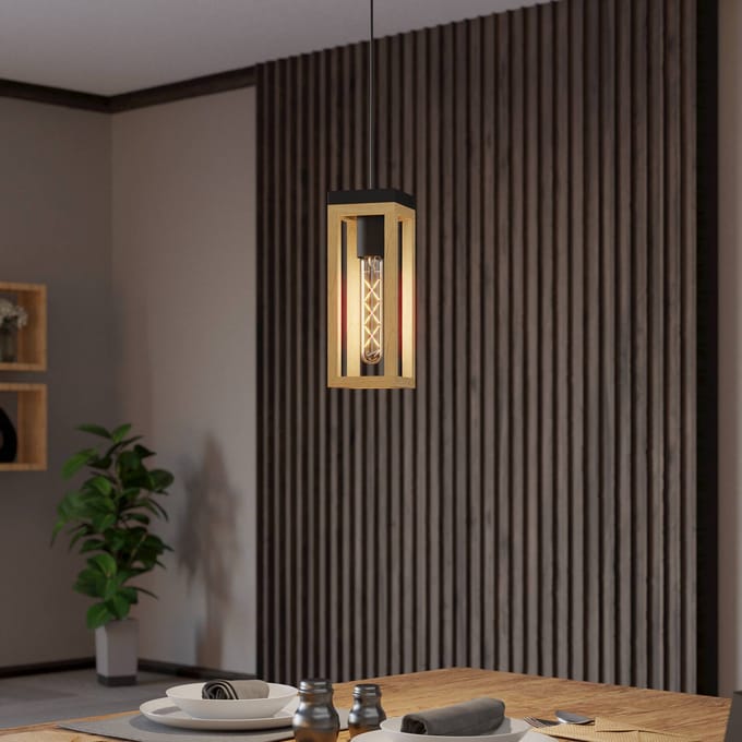 EGLO Nafferton Hanglamp - E27 - 10 cm - Hout - Zwart|Bruin