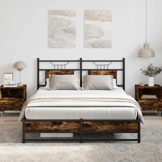 vidaXL - Bedframe - zonder - matras - hout - gerookt - eikenkleurig - 140x190 - cm