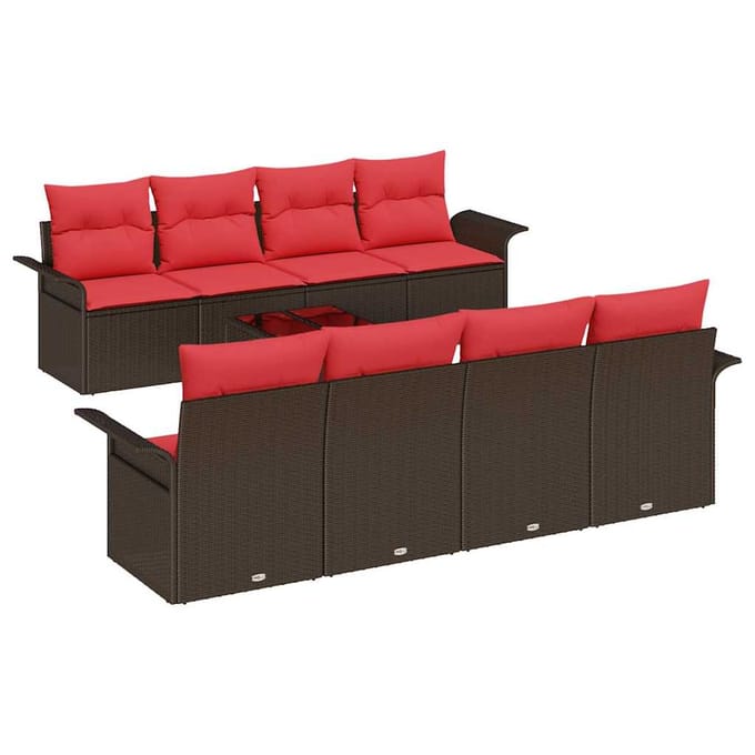 vidaXL - Tuinbank - Set - 9 - st - Beige - en - Rood - poly - rattan