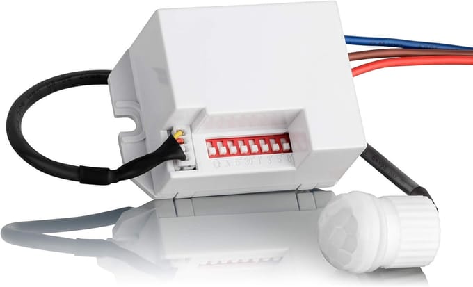 Mini Bewegingssensor Inbouw 4x, LED Geschikt, Detectiebereik 6m, 360°, Plafondmontage, Aanpasbare Infraroodsensor