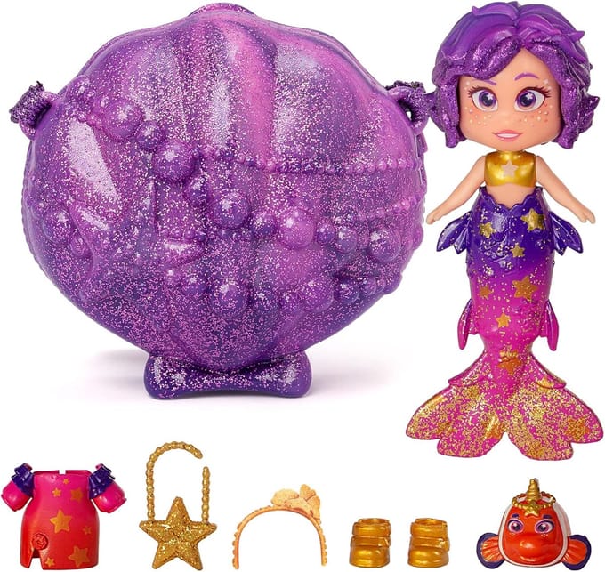 Zeemeerminpop met schelpzak, zeemeerminstaart en accessoires