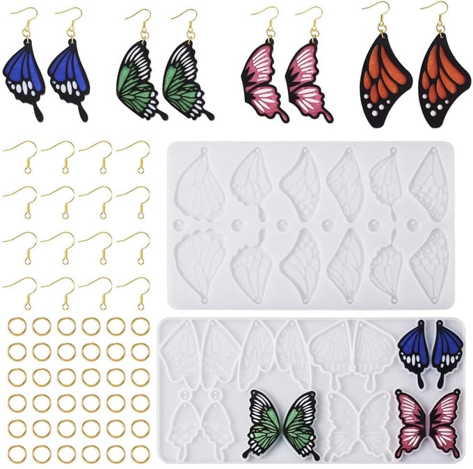 PandaHall Butterfly Wing Silicone Molds Set met Earring Hooks en Jump Rings