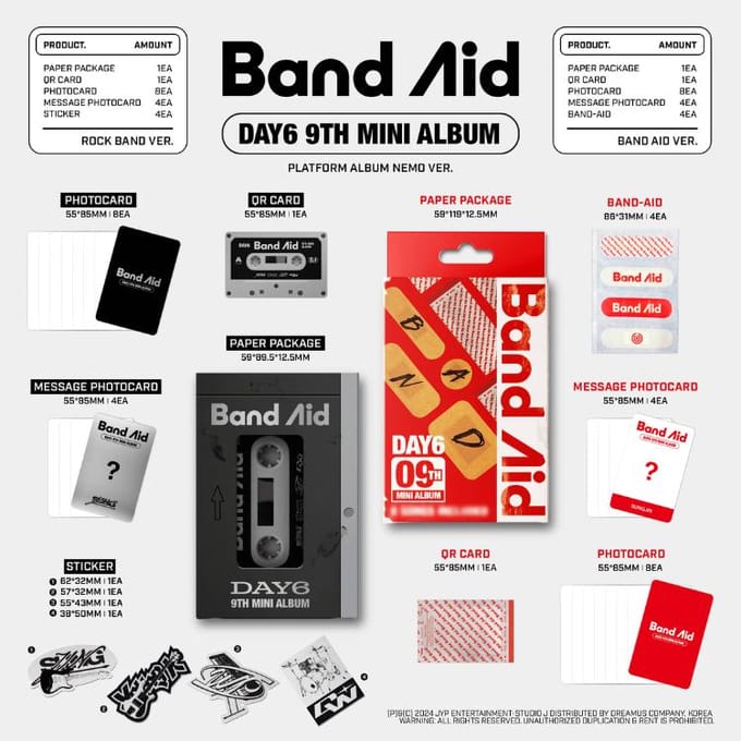 Sélectionnez l'album de la plateforme POB Nemo Ver DAY6 9th Mini Album BAND AID No POB Random Ver gray