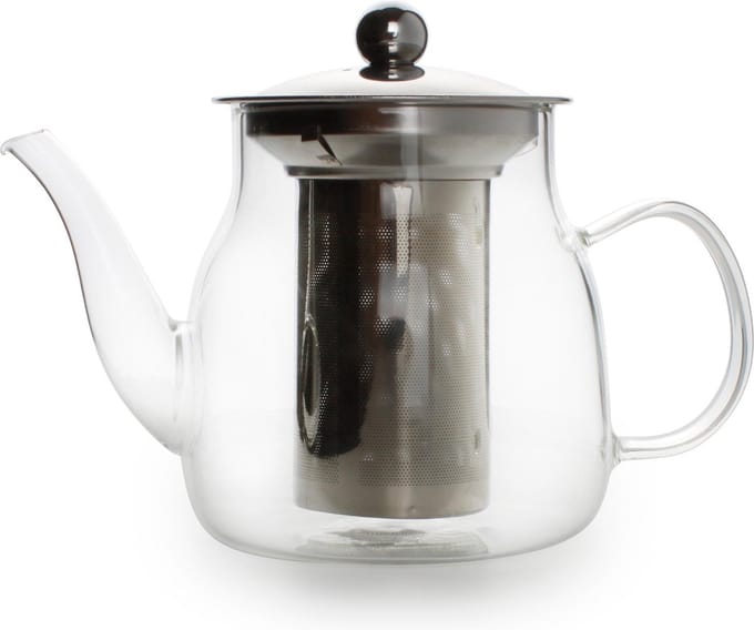 Theepot 1l glas met filter en deksel rvs