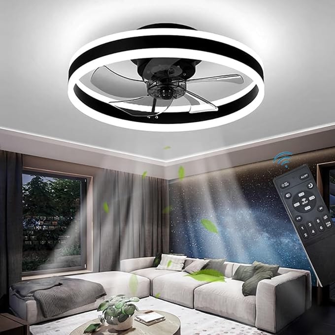 Verte Stille Plafondventilator met Verlichting - Lamp en Afstandsbediening - Zwart - 50CM