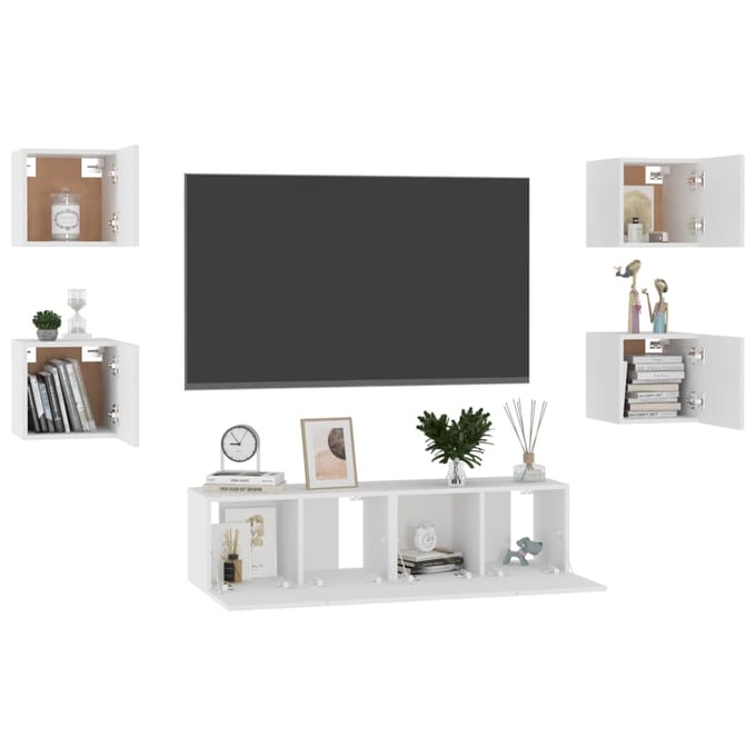 vidaXL - 6-delige - Tv-meubelset - bewerkt - hout - wit