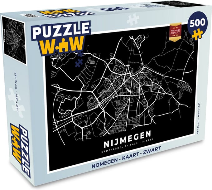 Puzzel Nijmegen - Kaart - Zwart - Legpuzzel - Puzzel 500 stukjes