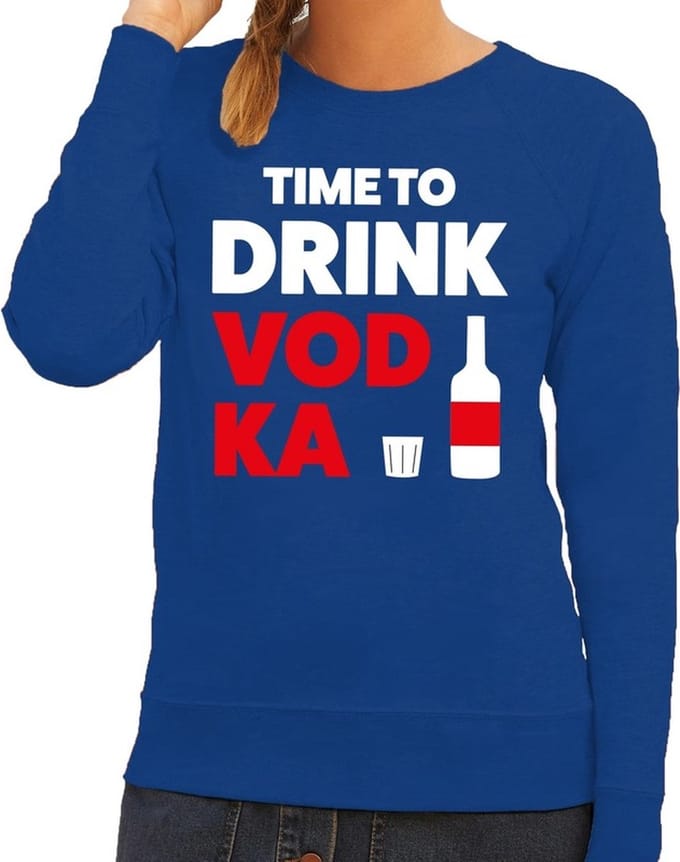 Time to drink Vodka tekst sweater blauw dames - dames trui Time to drink Vodka M