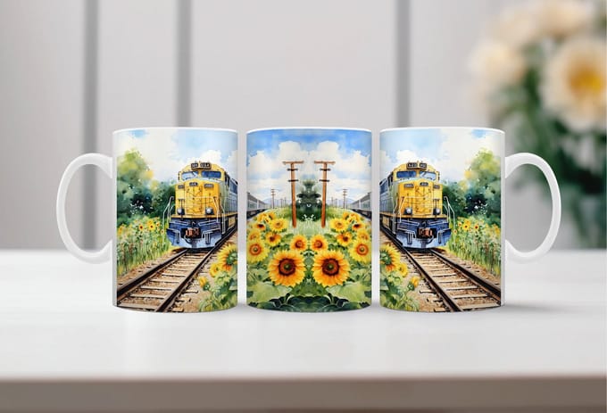 Auqarel koffiemok Treinen 4