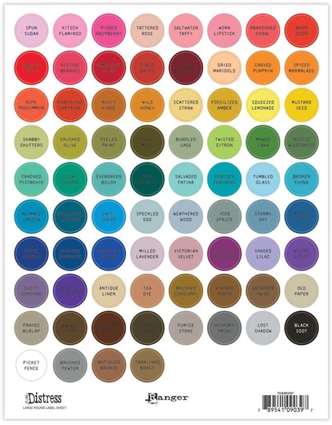 Tim Holtz Distress large round label sheet - Black printing