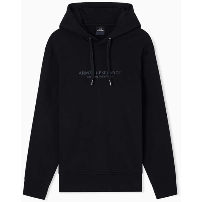 V-Neck Hooded Cotton Sweatshirt with Long Sleeves - Black
