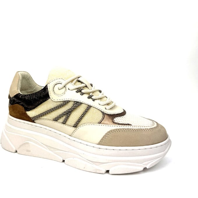 PS Poelman JANA Dames Sneakers - Bruin Met Combinatie - Maat 37
