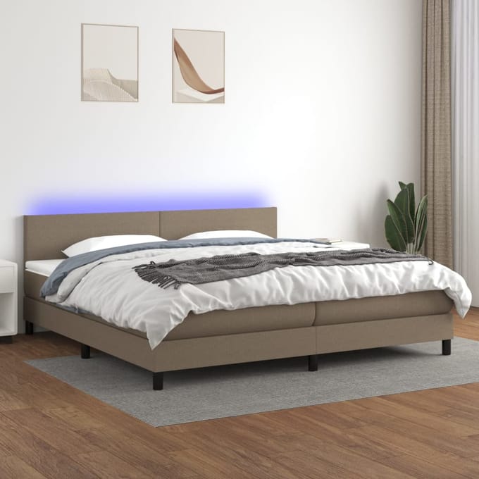 vidaXL - Boxspring - met - matras - en - LED - stof - taupe - 200x200 - cm