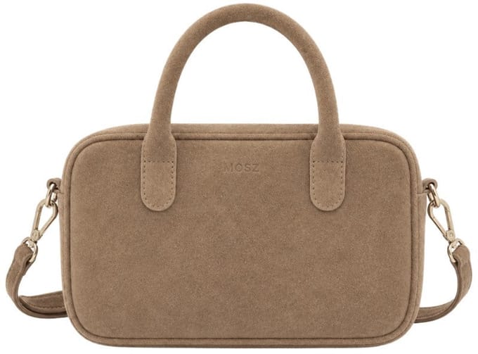 MŌSZ Suede handtas dames taupe : Schoudertas / crossbody