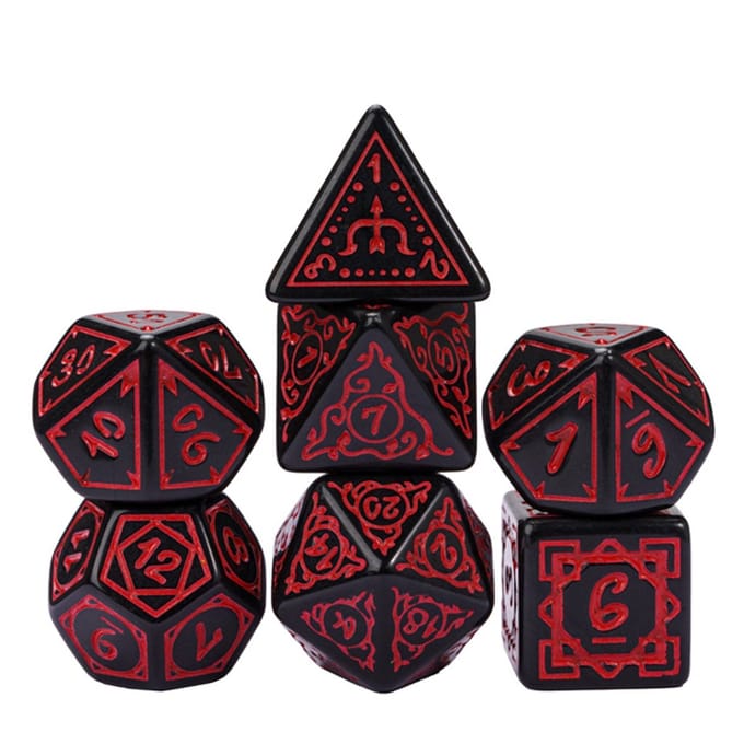 HOT Games dobbelstenen set druide zwart rood 7-delig kunststof.