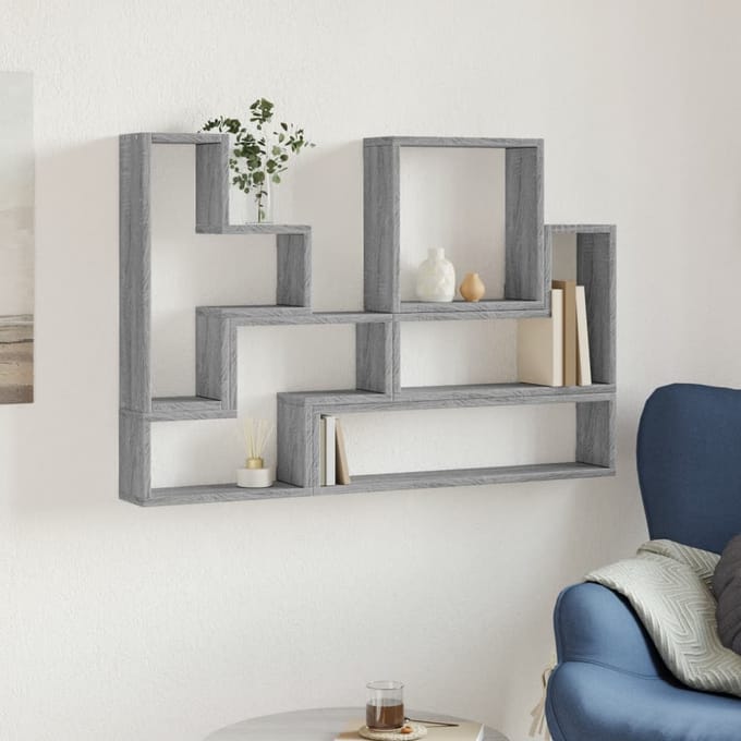 vidaXL - Wandschap - 96x12x64 - cm - bewerkt - hout - grijs - sonoma - eikenkleurig