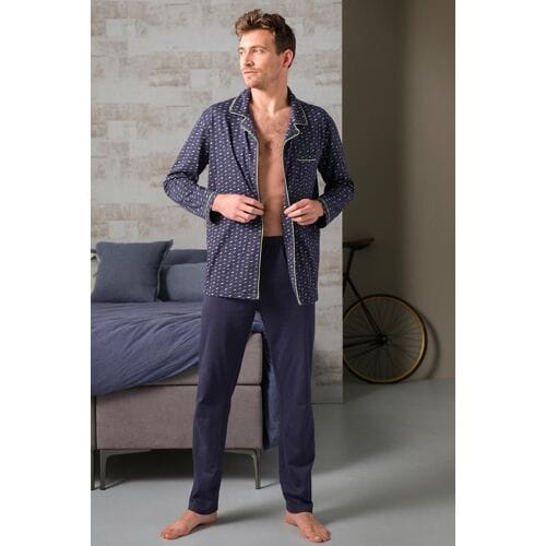 Pastunette Groene doorknoop heren pyjama patroon Groen man S