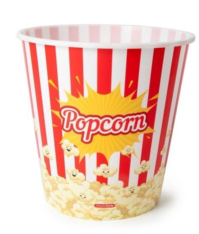 Plasticforte Popcorn bak - rood/wit retro print - kunststof - 18 x 18 cm - 2.8 liter - herbruikbaar