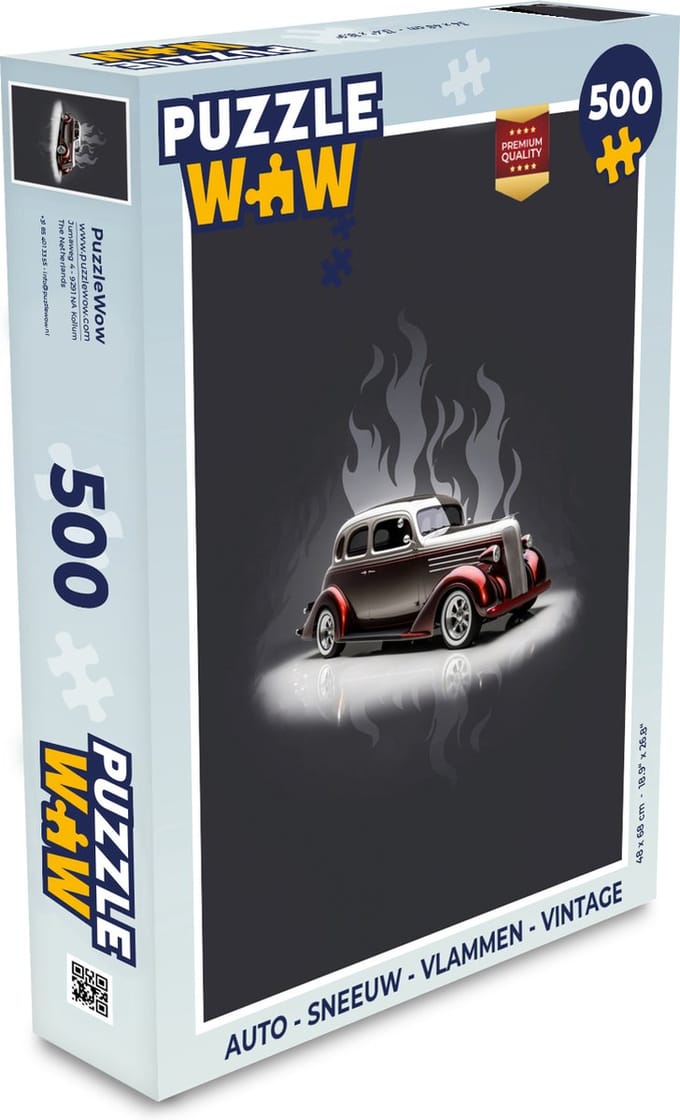 Puzzel Auto - Wit - Vlammen - Vintage - Legpuzzel - Puzzel 500 stukjes