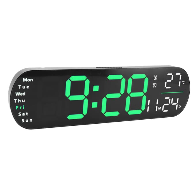 Digitale Wandklok met Afstandsbediening Grote LED Schermweergave Instelbare 8 Kleuren Lichten Digitaal groen