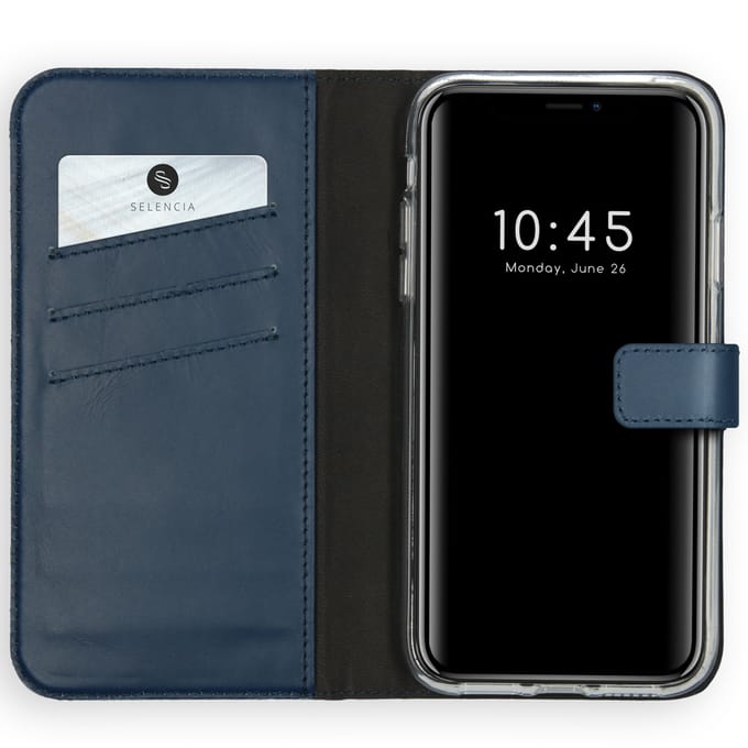 Selencia Hoesje - Geschikt voor Apple iPhone 11 - Echt Lederen Bookcase - Blauw