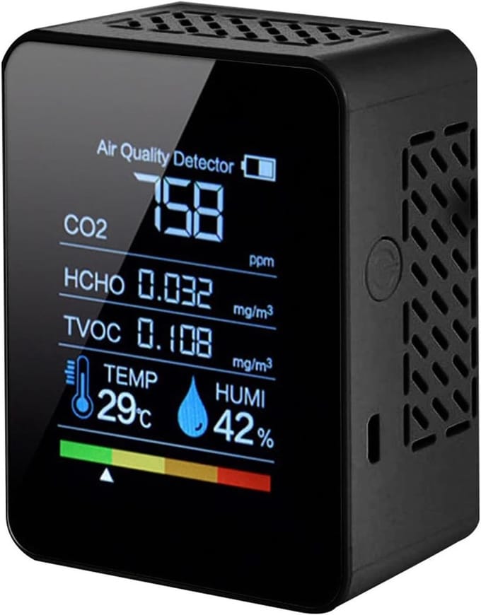 Luchtkwaliteit Detector - CO2 Meter Tester - Lucht Meten - Luchtkwaliteit Sensor - 90 x 70 x 40 mm - Zwart