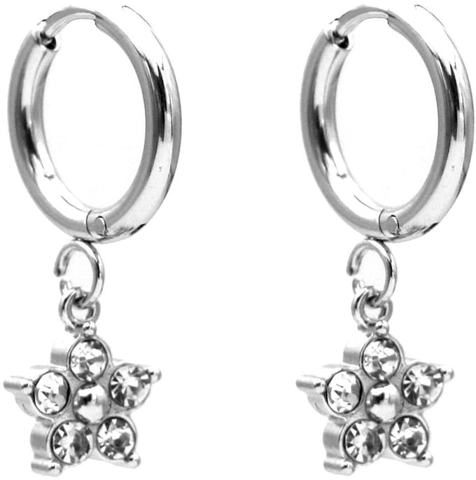 Oorbellen - RVS - kristal bloem - wit - 2,5x1,2 cm