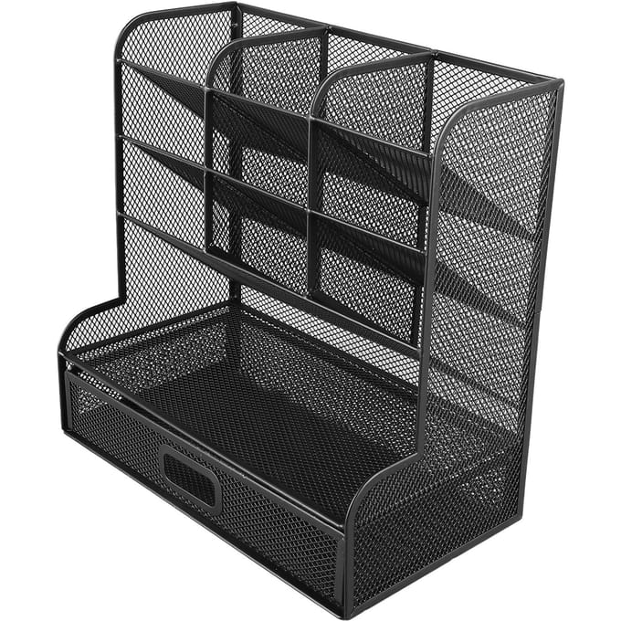 Desktop Stationery Organizer 9 Vakken Multifunctioneel Pennen Opbergrek met Lade gray