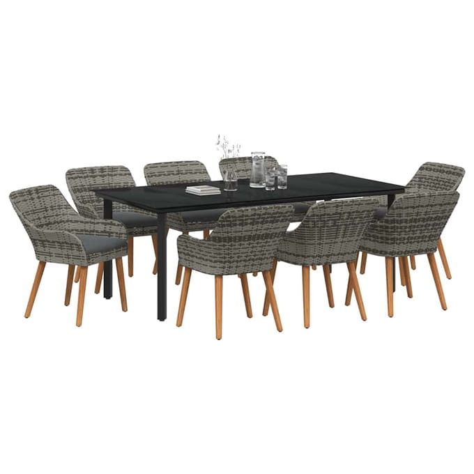 vidaXL - Tuin - Eettafel - Set - 9 - st - Grijs - poly - rattan