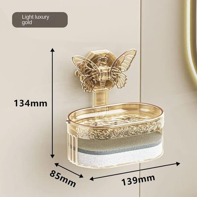 Porte-savon à ventouse, Design papillon, boîte à savon Double couche, support de Drainage d'éponge, étagère de rangement de savon sans perçage noir