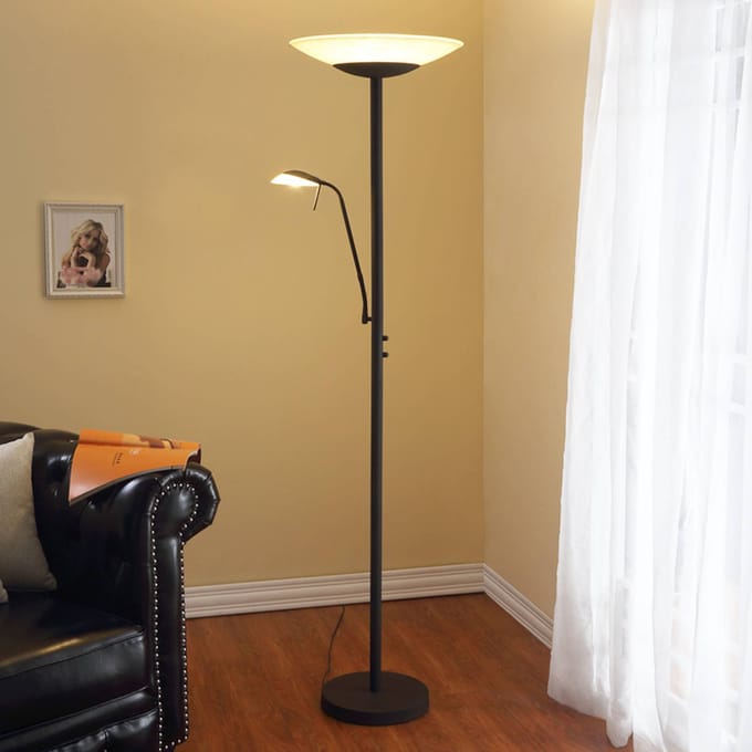 Lindby LED vloerlamp Ragna, leeslampje, donkerbruin, dimbaar
