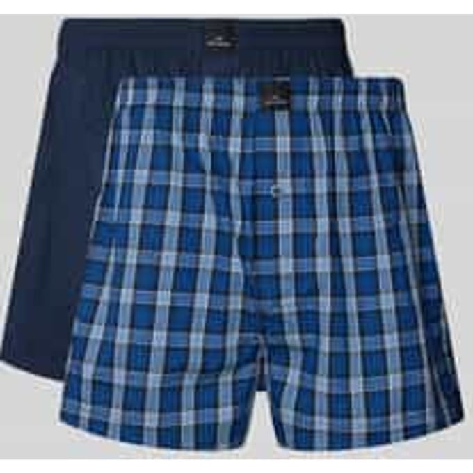 Götzburg heren 2P wijde boxershorts basic check blauw