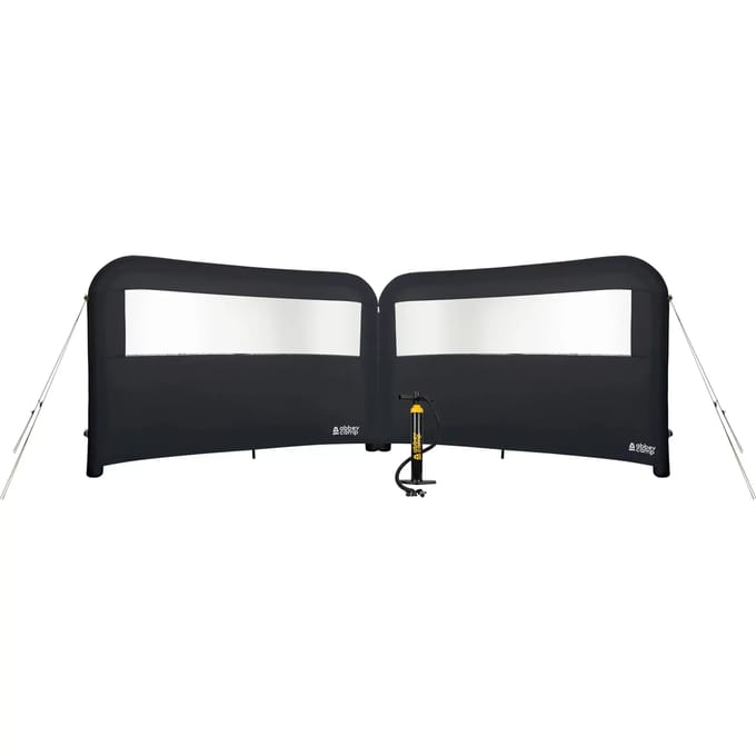 Abbey Camp Opblaasbaar Windscherm 2 x - Met Pomp - Grijs - 480 x 140 cm - Koppelbaar